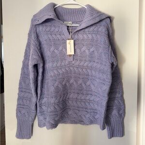Sundance Purple Lilac Cable Knit Pullover XS NWT Cottagecore Coastal wool blend